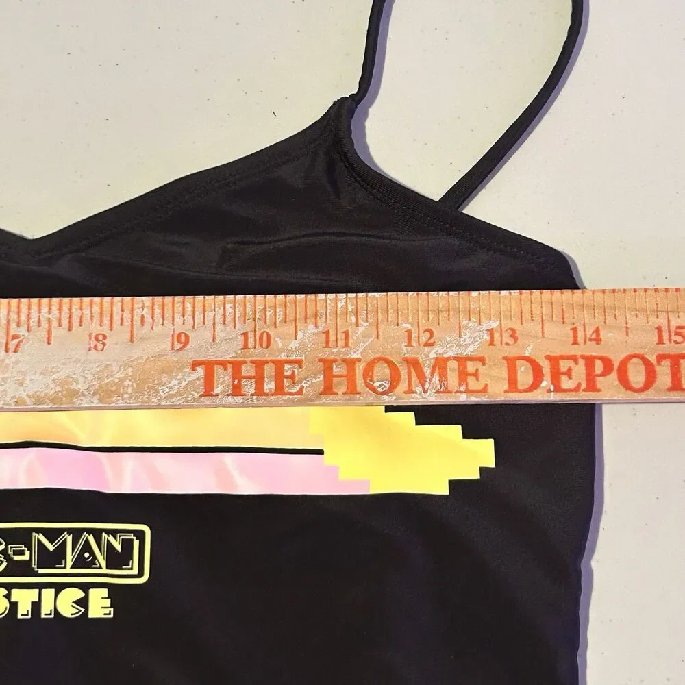 Pac-Man Justice One Piece Swimsuit XL 16‎ 18 Retro Tie Side Black